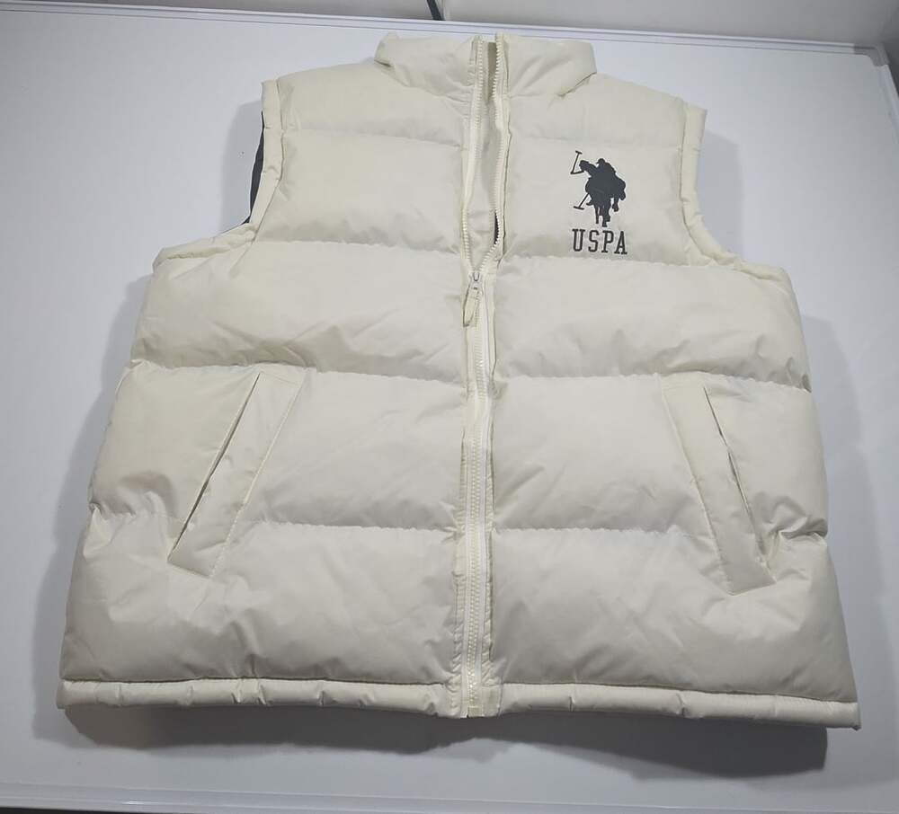 U.S. Polo Assn. Puffer Vest Size L White Polyester Zip Front